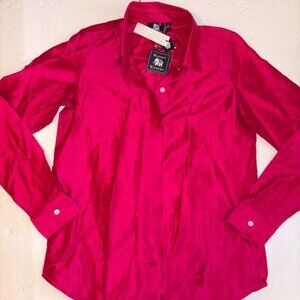 NEW NWT Madison Mathews 100% Silk Pink Red Holiday Blouse size XS